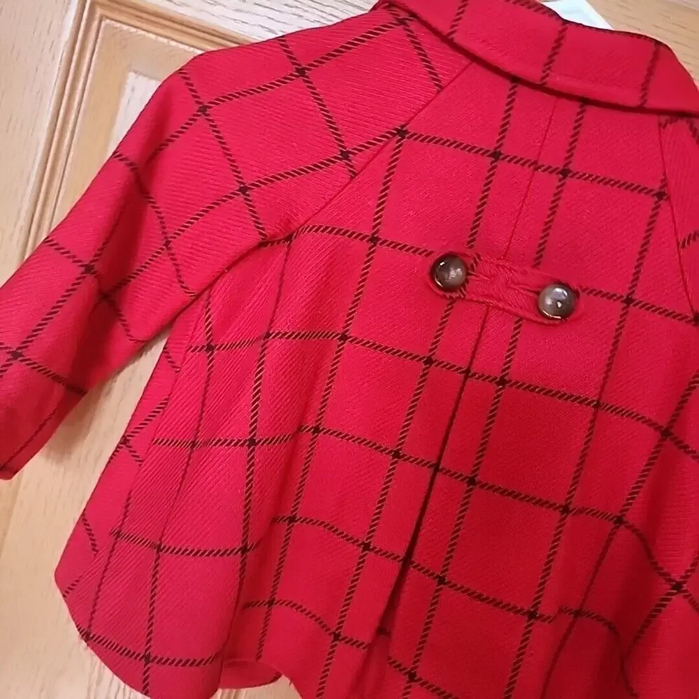 Baby Gap Red‎ Windowpane Plaid Wool Blend Swing Coat Cape Toddler Size 4 Years